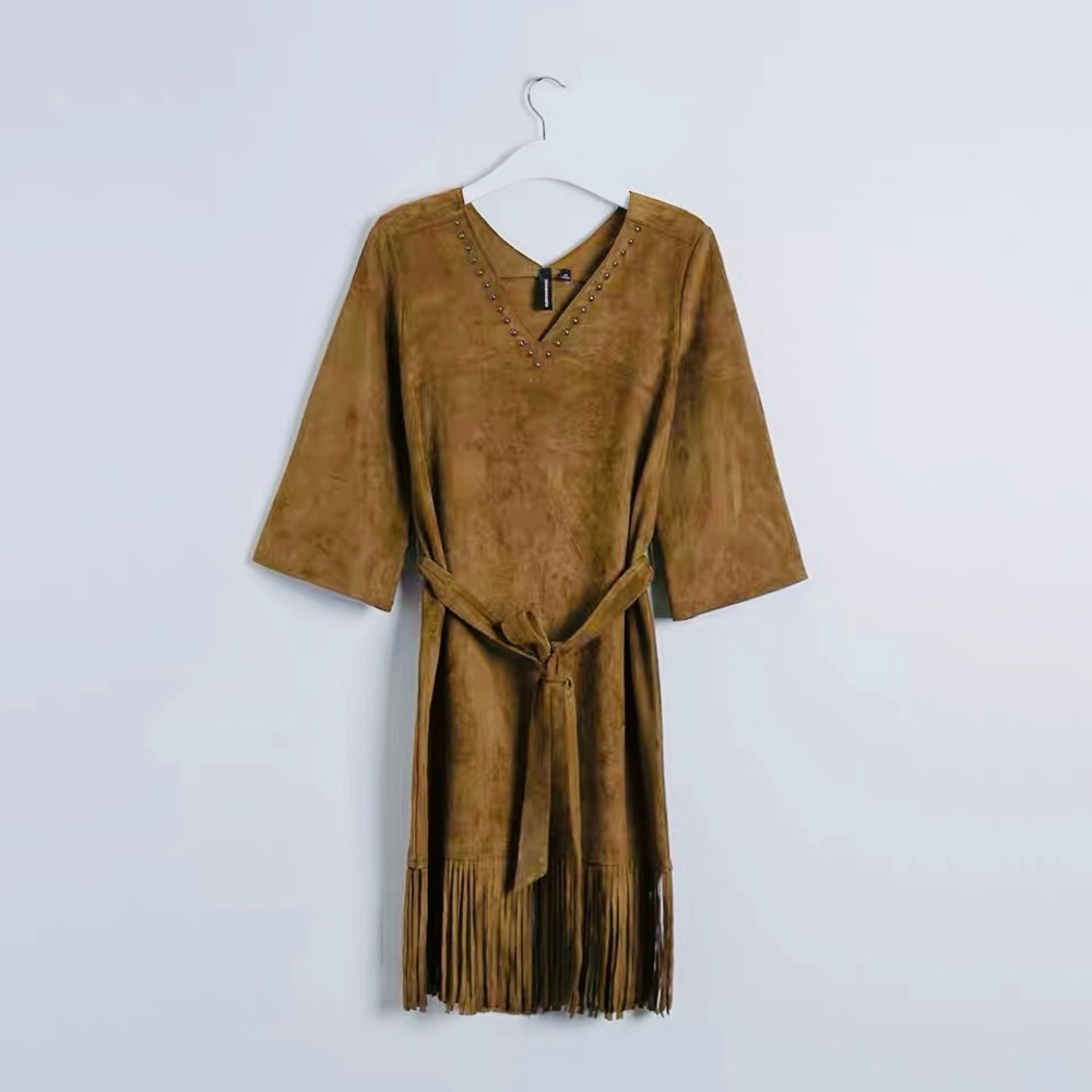 C&A Clockhouse Long Sleeve Fringe Dress - Size S